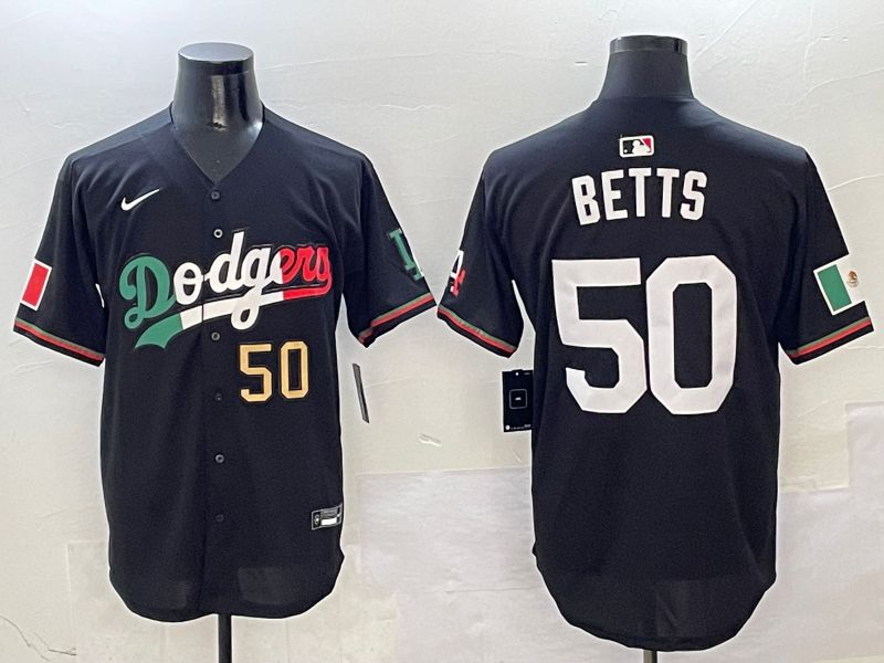 Men Los Angeles Dodgers #50 Betts Black Mexico Nike 2025 MLB Jersey style 3